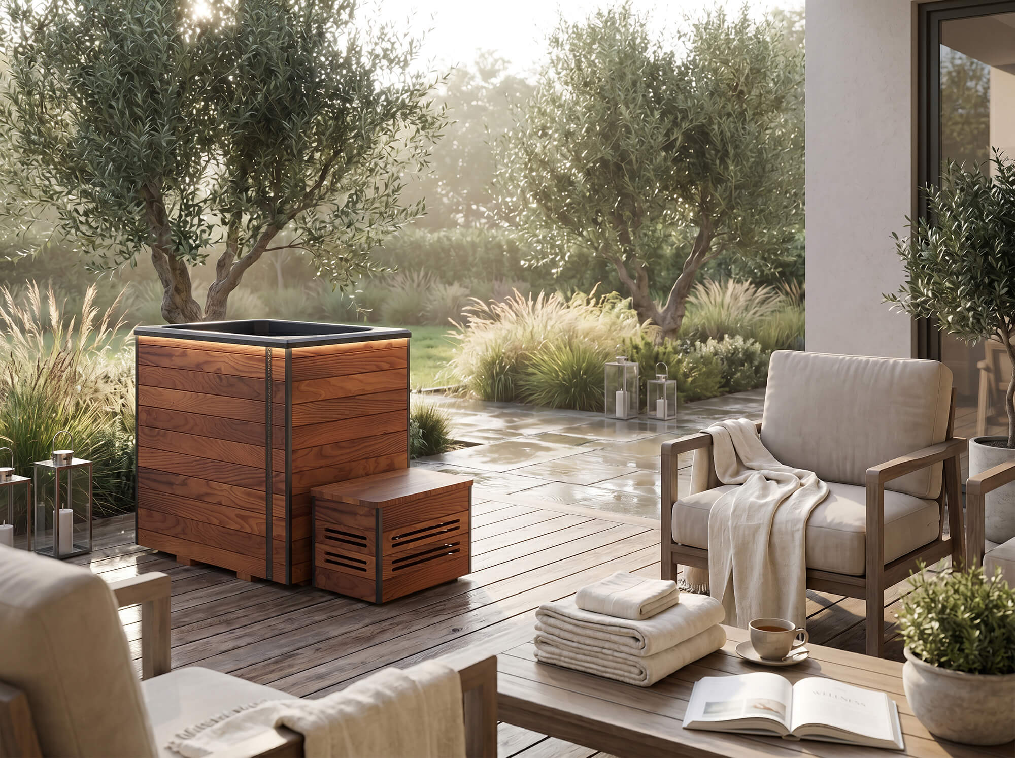 Cold plunge ice bath outdoor wellness
