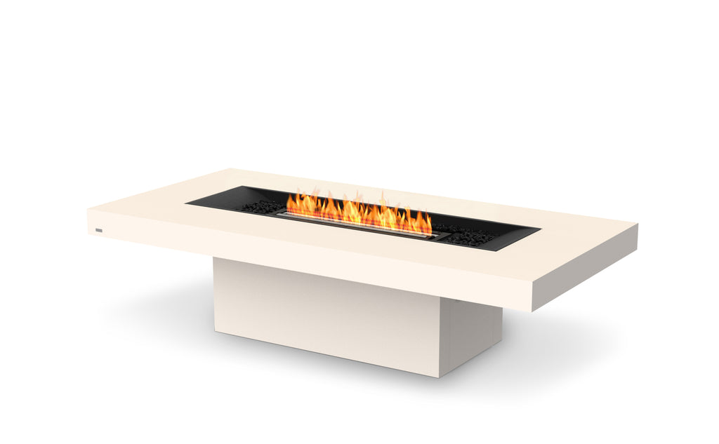 EcoSmart Fire Gin 90 Chat fire pit table in Bone finish with flame
