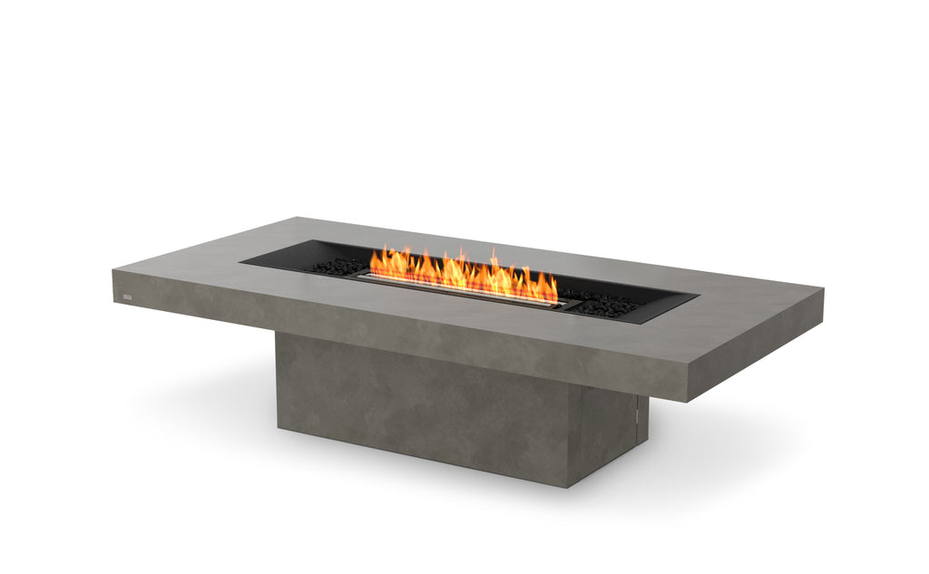 EcoSmart Fire Gin 90 Chat fire pit table in Natural finish with flame