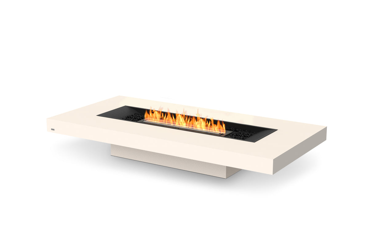 EcoSmart Fire Gin 90 Low fire pit table in Bone finish with flame