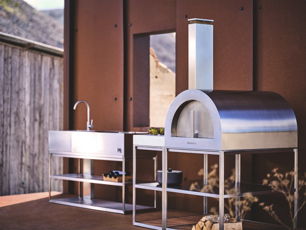 Röshults BBQ Wood Oven marble sideboard setup