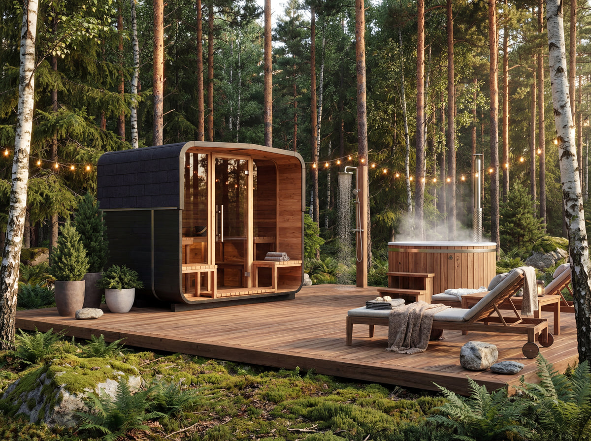 Auroom Nora outdoor barrel sauna nature forest lifestyle wellness