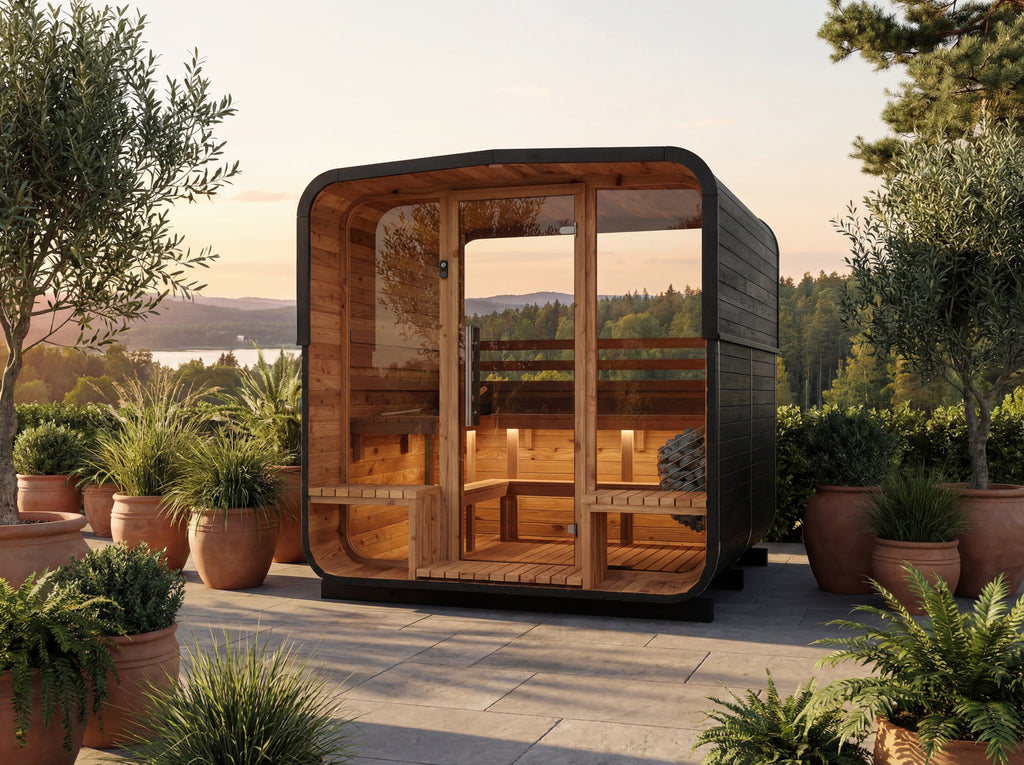 Auroom Nora barrel sauna natural wood outdoor garden