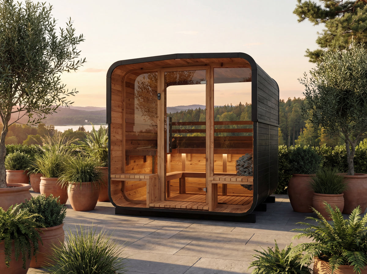 Auroom Nora barrel sauna natural wood outdoor garden