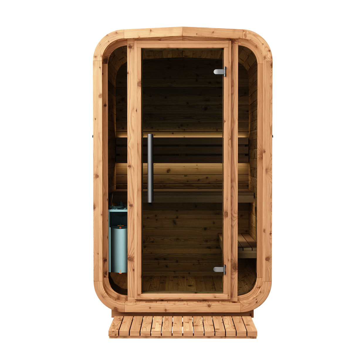 Auroom Sola 140 barrel sauna, Natural Wood, front exterior