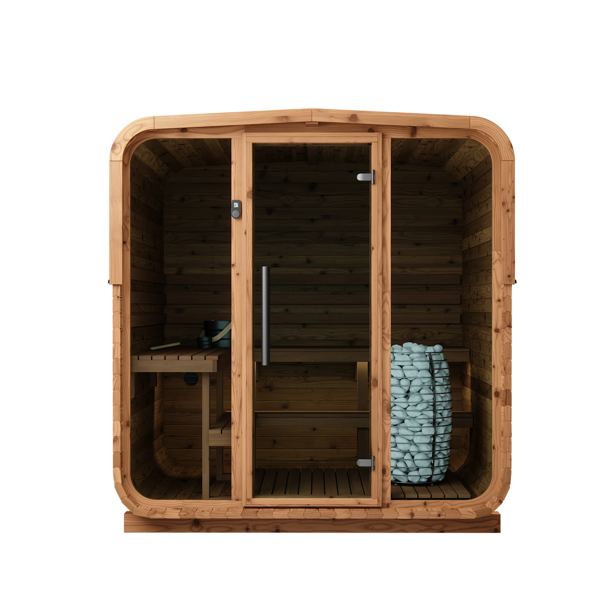 Auroom Sola 210 barrel sauna, Natural Wood, front exterior