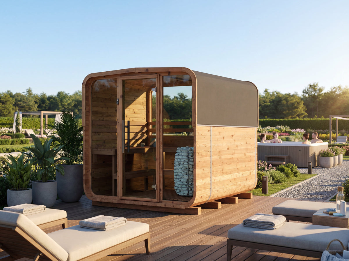 Auroom Sola 250 barrel sauna, communal lifestyle