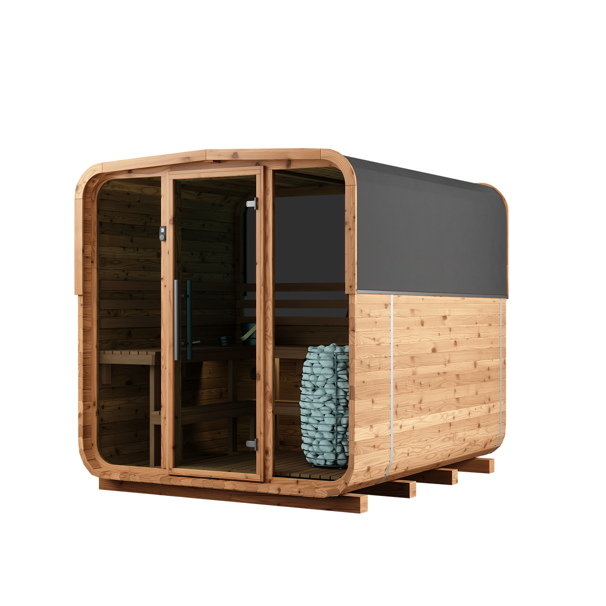 Auroom Sola 250 barrel sauna, front exterior
