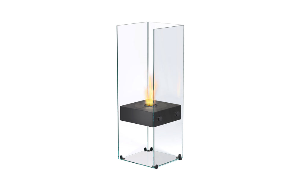 EcoSmart Fire Ghost designer fireplace in black finish — 45° studio angle