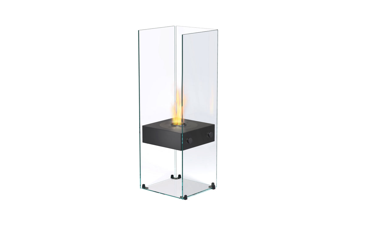 EcoSmart Fire Ghost designer fireplace in black finish — 45° studio angle