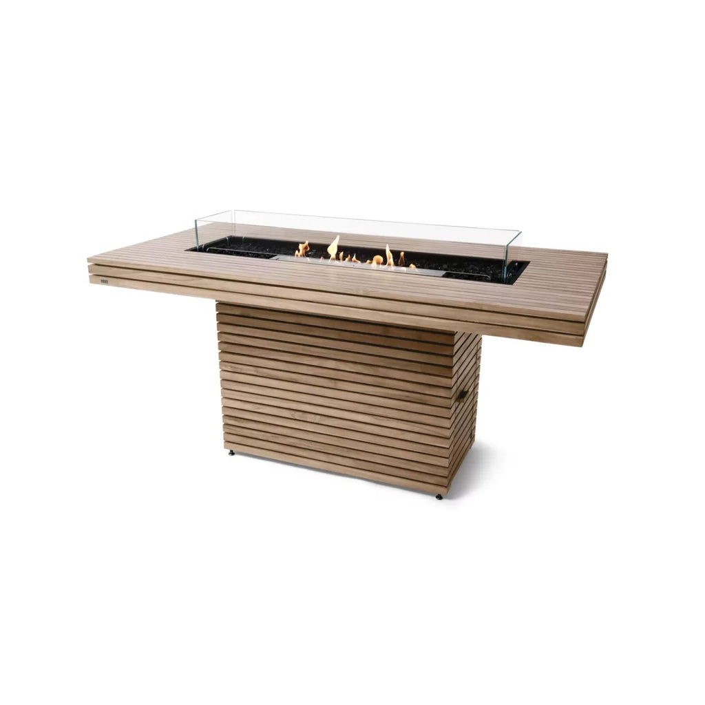 EcoSmart Fire Gin 90 Bar fire table teak natural ethanol stainless steel glass outdoor