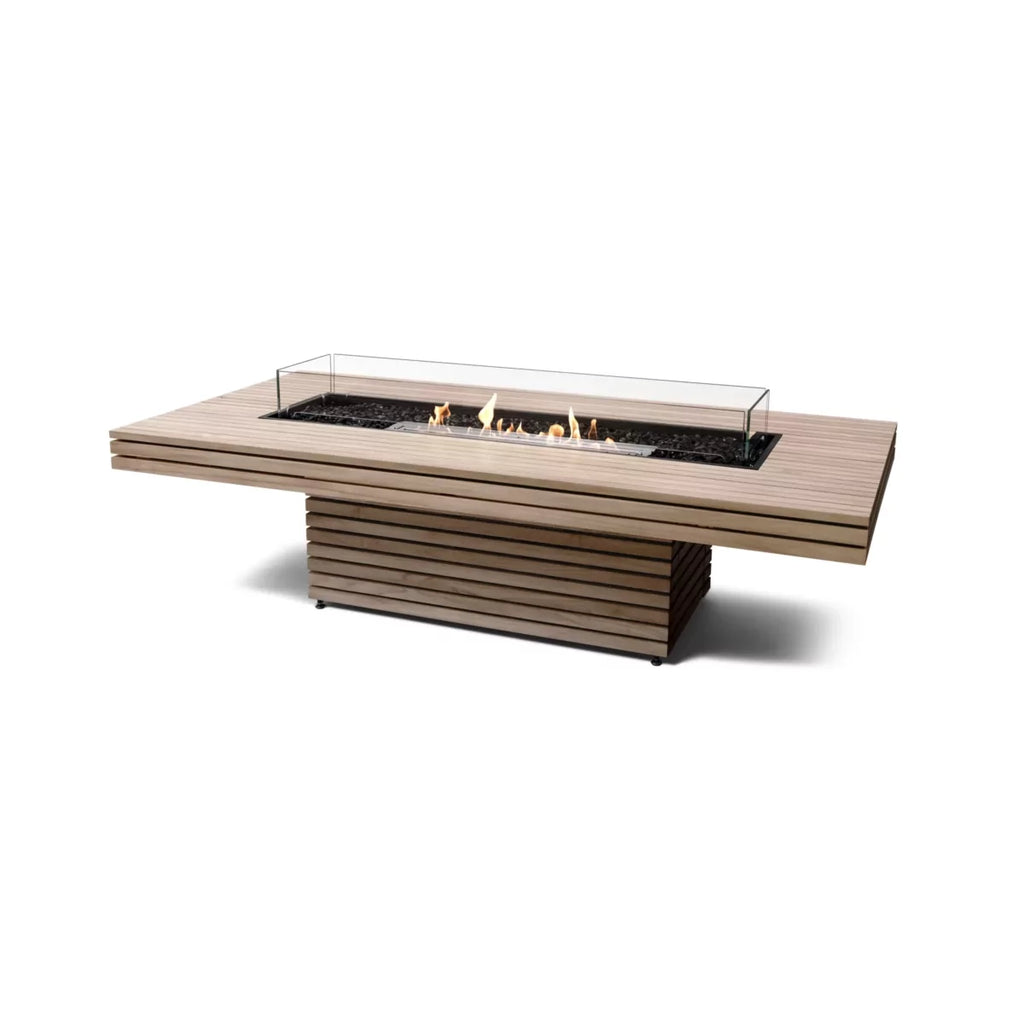 EcoSmart Fire Gin 90 Chat fire table teak natural ethanol stainless steel glass outdoor