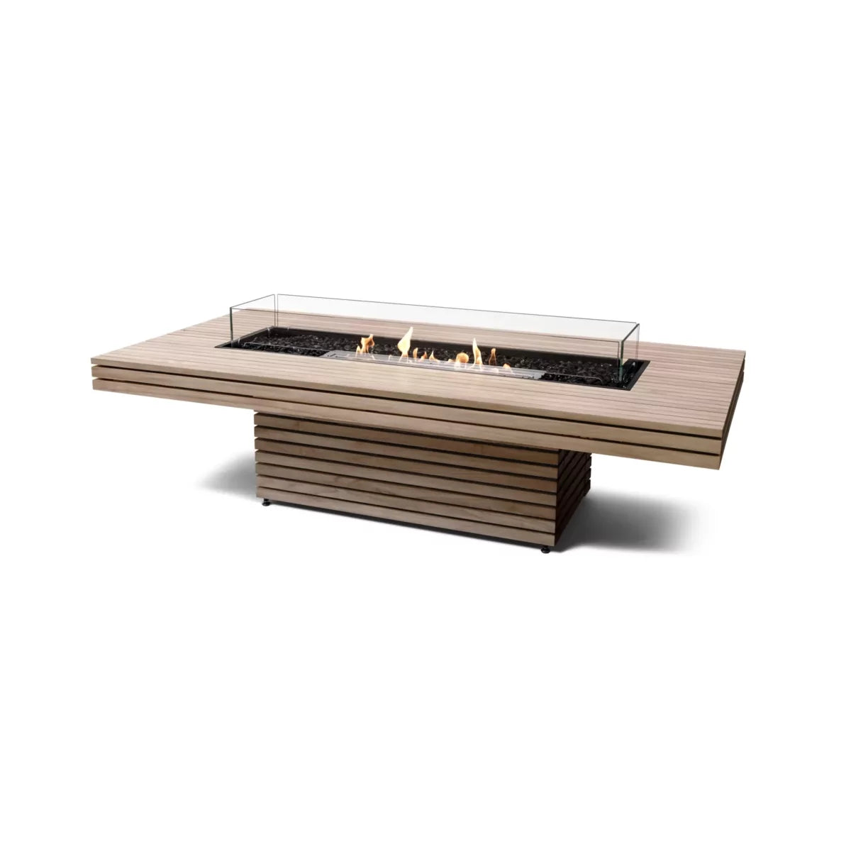 EcoSmart Fire Gin 90 Chat fire table teak natural ethanol stainless steel glass outdoor