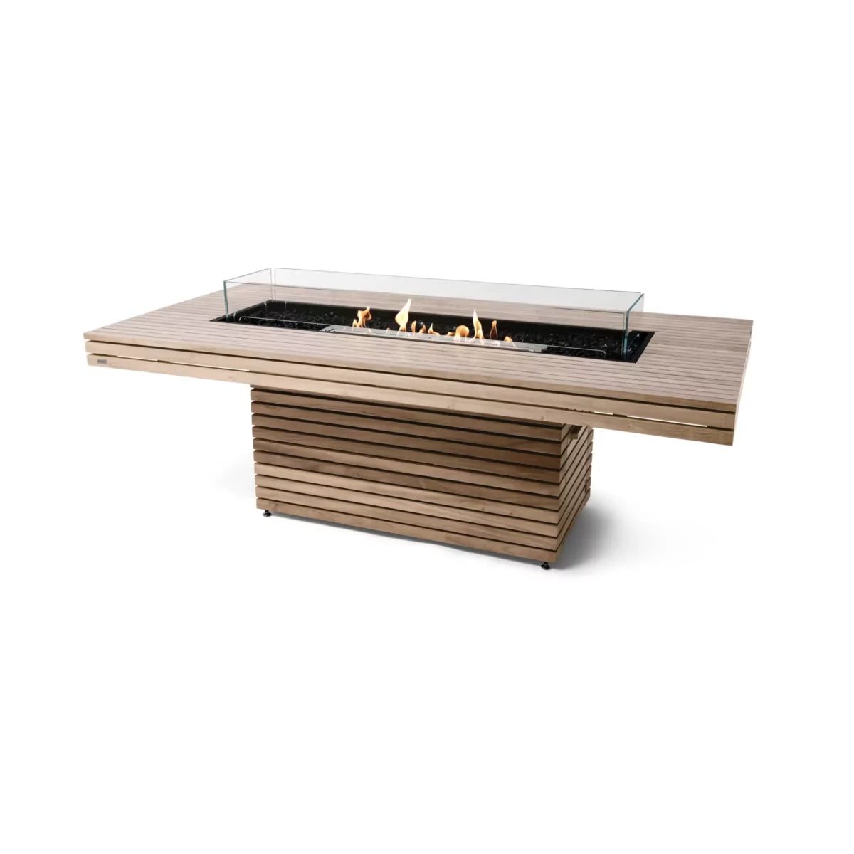 EcoSmart Fire Gin 90 Dining fire table teak natural ethanol stainless steel glass outdoor