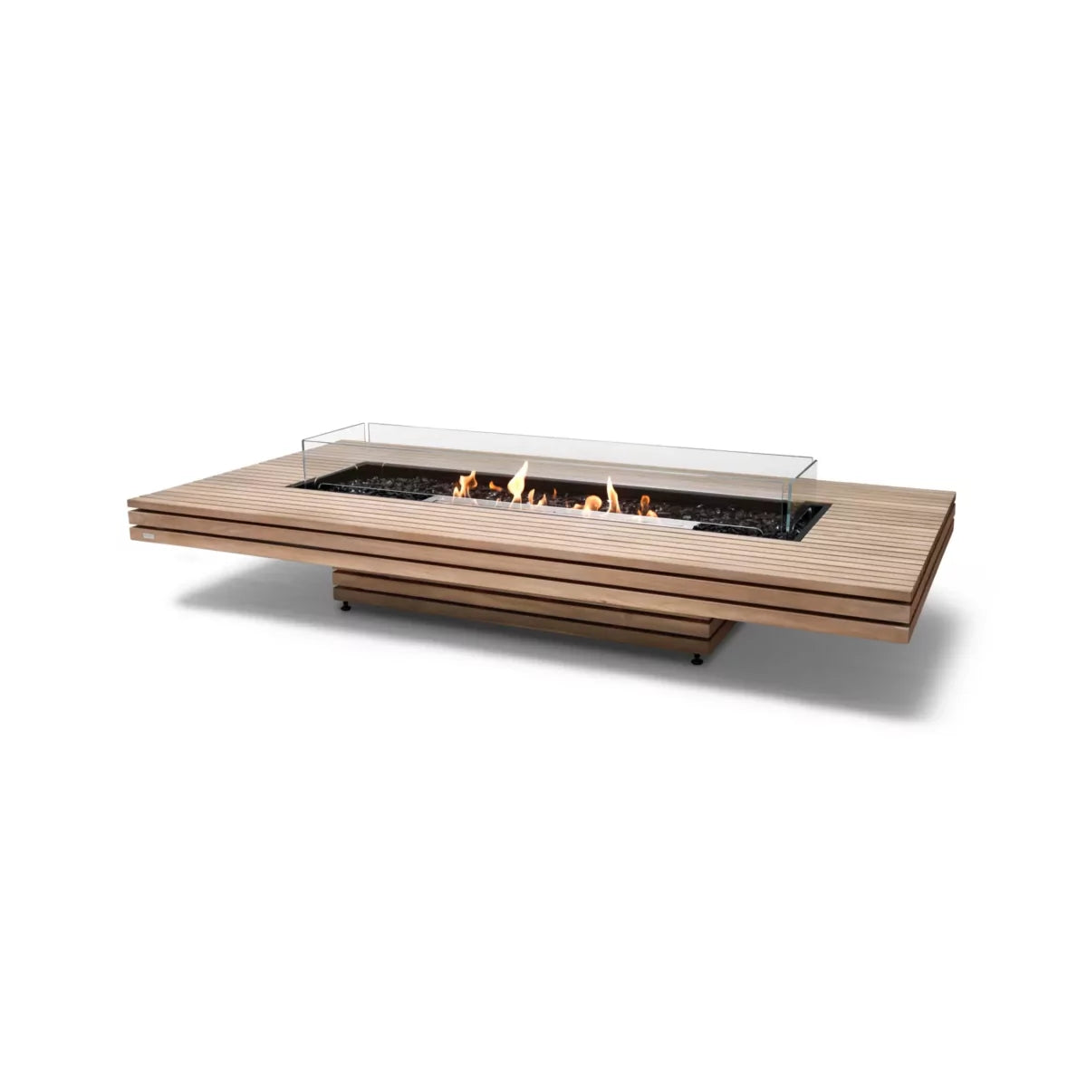 EcoSmart Fire Gin 90 Low fire table teak natural ethanol stainless steel glass outdoor