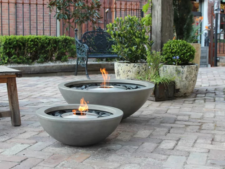 EcoSmart Fire Mix series concrete fire bowl The Grounds commercial outdoor setting