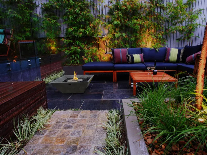 EcoSmart Fire Nova 600 concrete fire pit private residence outdoor terrace lifestyle