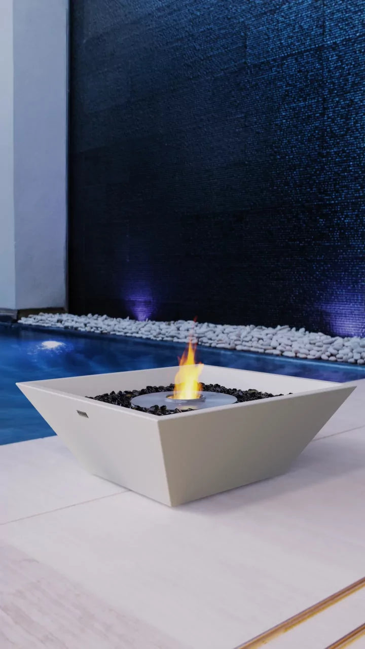 EcoSmart Fire Nova 600 concrete fire pit pool deck private residence portrait lifestyle