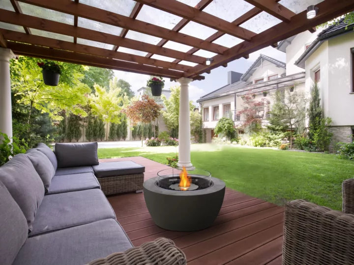 EcoSmart Fire Pod 40 concrete fire pit outdoor pergola garden terrace private residence