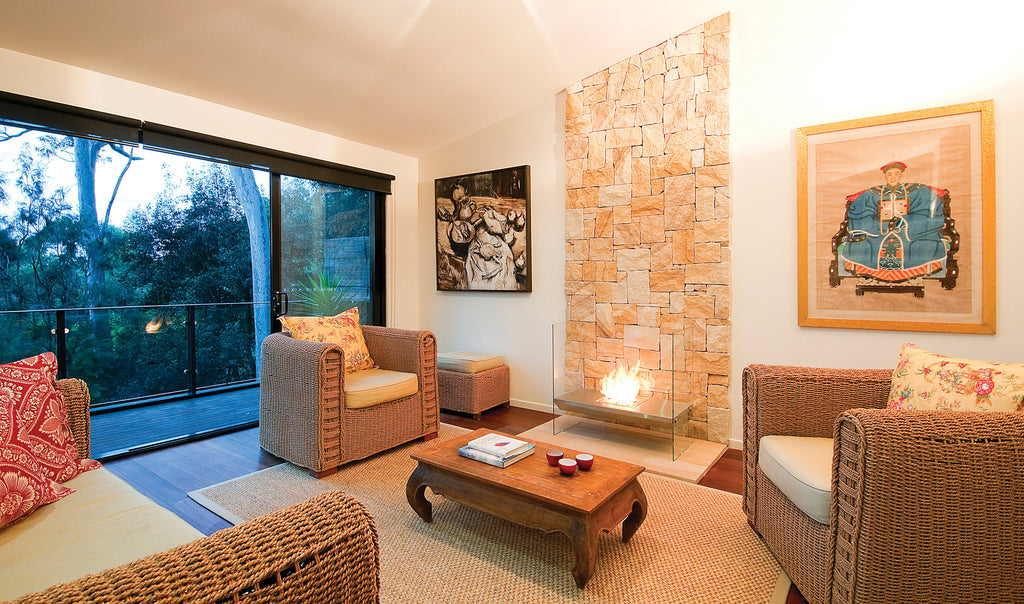 EcoSmart Fire Igloo BK5 designer fireplace at Northern Beaches outdoor residence